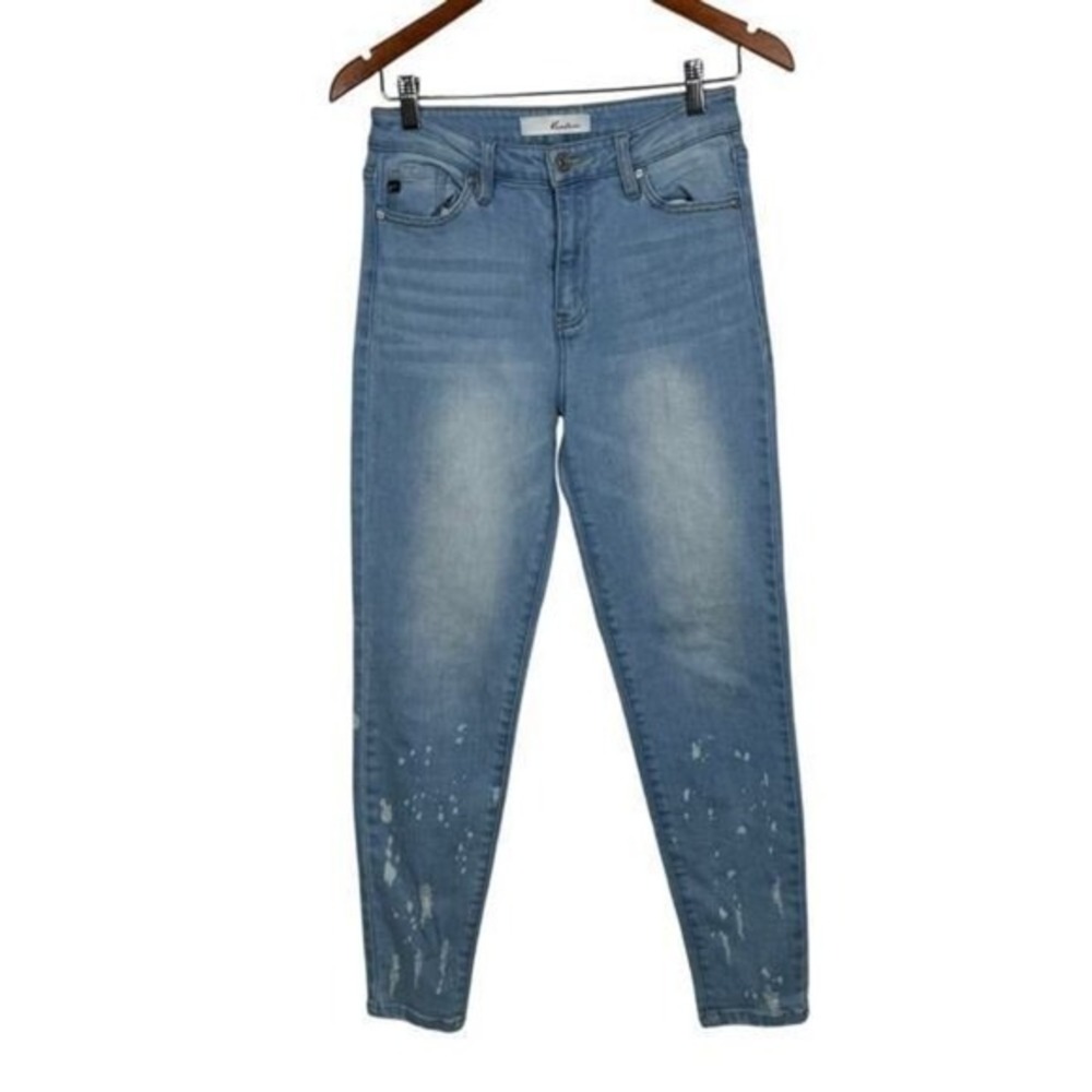 KanCan High Rise Skinny Jeans Light Wash Paint Splatter Distressed Denim Size 27 - Picture 3 of 9